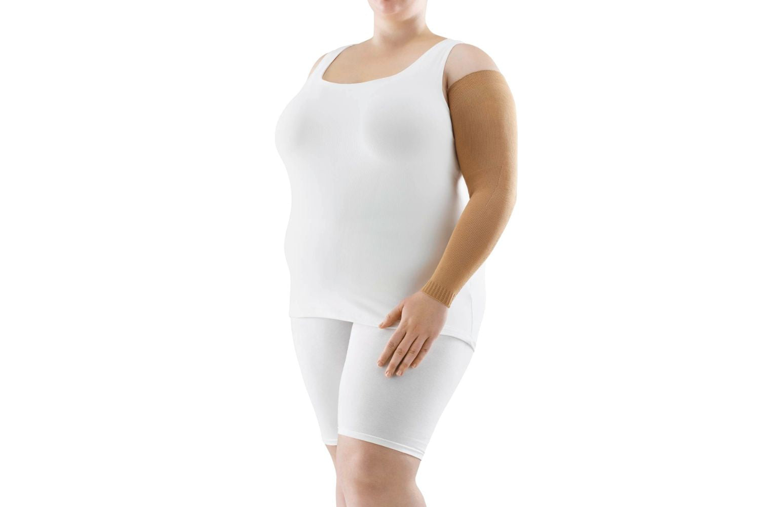 woman wearing Bauerfeind's VenoTrain Arm Compression Sleeve