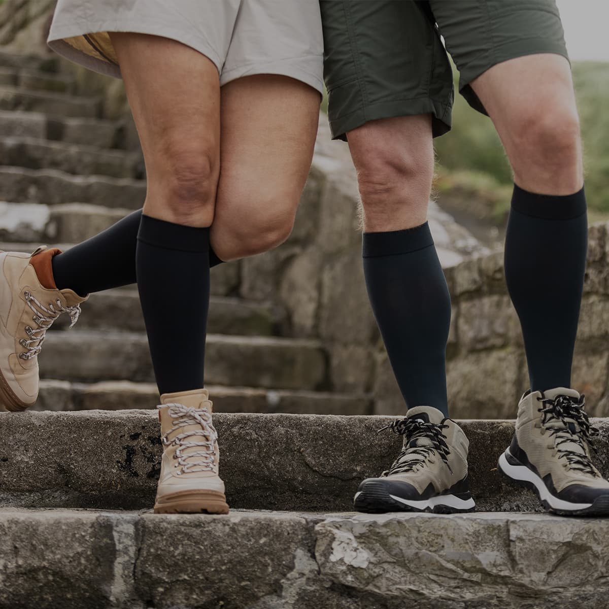 A couple wearing Bauerfeind compression stockings