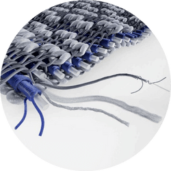 Close-up of the Bauerfeind patented Train Active knit, with yarns wrapped twice and knitted carefully to make a soft and breathable fabric.