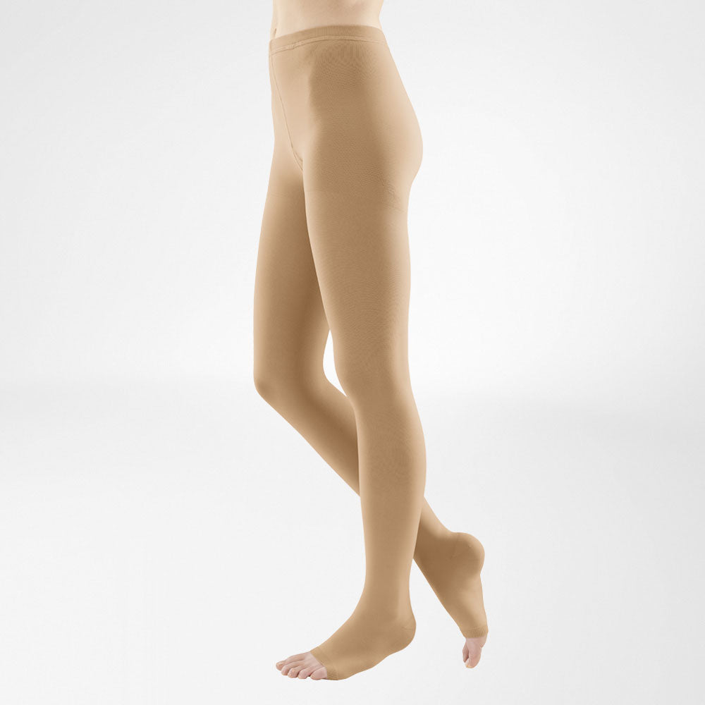 VenoTrain Micro Compression Stockings, Pantyhose, Class 1, Open Toe, Caramel - Bauerfeind New Zealand