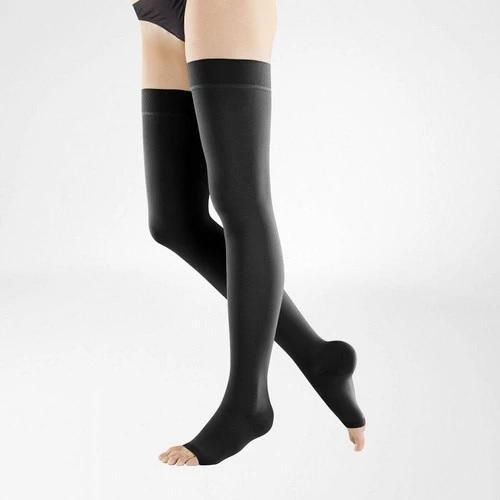 VenoTrain Micro Thigh High Compression Stockings - Black Open Toe - Bauerfeind Australia 